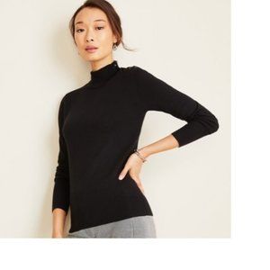 Ann Taylor Petite Shoulder Button Turtleneck Sweater In Black XXSP